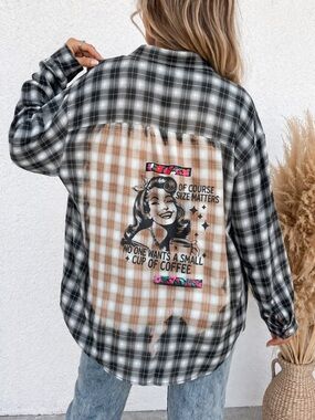 Lane Bryant Women Plaid Button Down 26/28 (size 4x) Custom Graphic Coffee Shirt